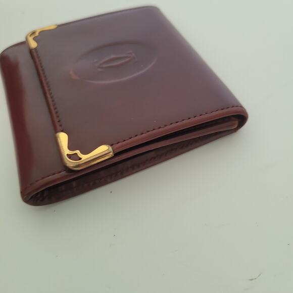 Cartier Mini Coin Case Holder Wallet Patent Leather Small Red Burgundy Bordeaux - Picture 10 of 10